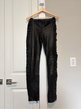 D&G Black Skinny Ruched-Side Leather Jeans
